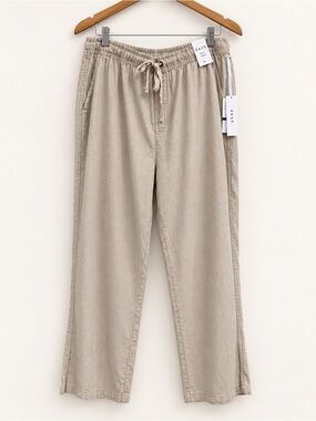 Dash Wide-Leg Drawstring Pants in Beige